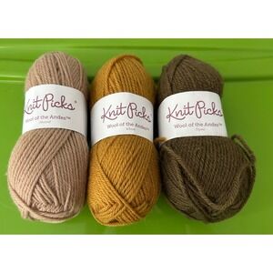 Knit Picks Wool of the Andes Worsted Yarn Lot 3 Skeins Almond Wheat Thyme